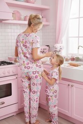 Merry See Kısa Kollu Alt Uzun Donut Baskılı Pijama Takımı Çok Renkli - Thumbnail