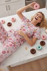 Merry See Kısa Kollu Alt Uzun Donut Baskılı Pijama Takımı Çok Renkli - Thumbnail