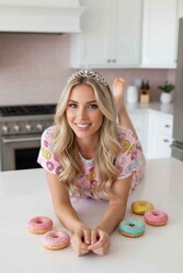 Merry See Kısa Kollu Alt Uzun Donut Baskılı Pijama Takımı Çok Renkli - Thumbnail