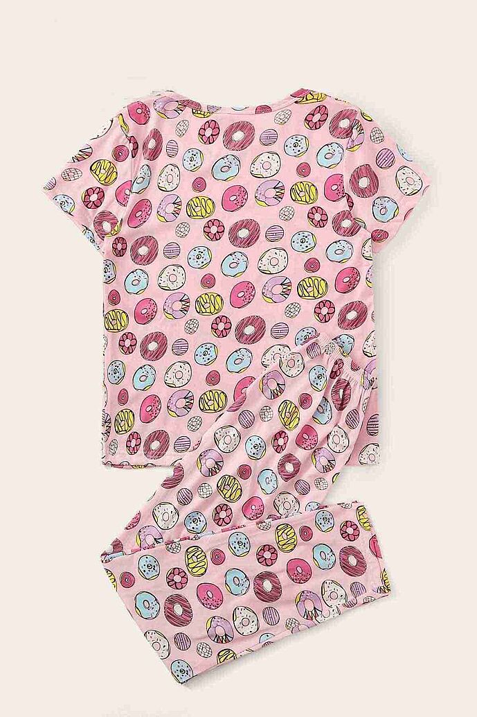 Merry See Kısa Kollu Alt Uzun Donut Baskılı Pijama Takımı Çok Renkli - 6