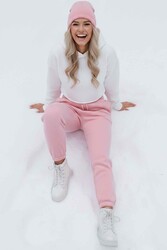 Merry See Lastik Paça Yüksek Bel İçi Şardonlu Özel Kumaş Eşofman Altı Jogger Pembe - Thumbnail