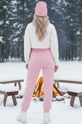 Merry See Lastik Paça Yüksek Bel İçi Şardonlu Özel Kumaş Eşofman Altı Jogger Pembe - Thumbnail