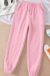 Merry See Lastik Paça Yüksek Bel İçi Şardonlu Özel Kumaş Eşofman Altı Jogger Pembe - Thumbnail