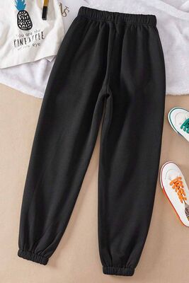 Merry See - Merry See Lastik Paça Yüksek Bel İçi Şardonlu Özel Kumaş Eşofman Altı Jogger Siyah