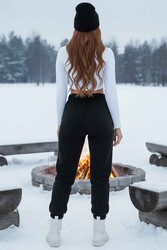 Merry See Lastik Paça Yüksek Bel İçi Şardonlu Özel Kumaş Eşofman Altı Jogger Siyah - Thumbnail