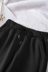 Merry See Lastik Paça Yüksek Bel İçi Şardonlu Özel Kumaş Eşofman Altı Jogger Siyah - Thumbnail