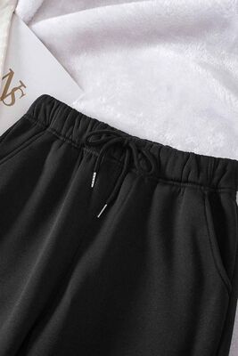Merry See Lastik Paça Yüksek Bel İçi Şardonlu Özel Kumaş Eşofman Altı Jogger Siyah - 6