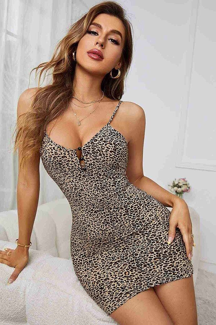 Merry See Leopar Desenli Düğme Detaylı Askılı Gecelik Çok Renkli - 6