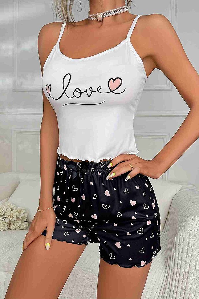 Merry See Love Kalp Baskılı Şortlu Pijama Takımı Çok Renkli - 4