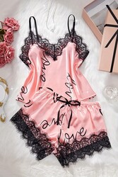 Merry See Love Kalp Baskılı Şortlu Pijama Takımı Pembe - Thumbnail