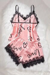 Merry See Love Kalp Baskılı Şortlu Pijama Takımı Pembe - Thumbnail