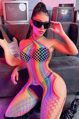 Merry See - Merry See Neon Renkli Fantezi Vücut Çorabı Çok Renkli (1)