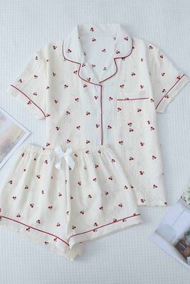 Merry See - Merry See Özel Örme Kumaş Baskılı Kısa Kollu Şortlu Pijama Takımı Çok Renkli