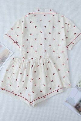 Merry See - Merry See Özel Örme Kumaş Baskılı Kısa Kollu Şortlu Pijama Takımı Çok Renkli (1)