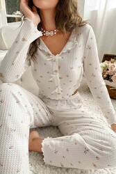 Merry See Özel Örme Kumaş Baskılı Uzun Kollu Pijama Takımı Çok Renkli - Thumbnail