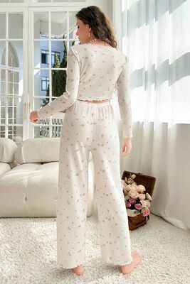 Merry See - Merry See Özel Örme Kumaş Baskılı Uzun Kollu Pijama Takımı Çok Renkli (1)