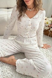 Merry See Özel Örme Kumaş Baskılı Uzun Kollu Pijama Takımı Çok Renkli - Thumbnail