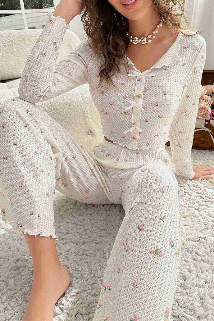 Merry See Özel Örme Kumaş Baskılı Uzun Kollu Pijama Takımı Çok Renkli - 5