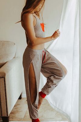 Merry See - Merry See Özel Tasarım Dantel Kalp Tasarımlı Pijama Takım Gri (1)