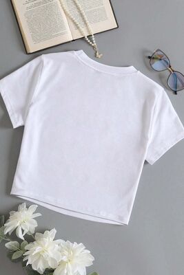 Merry See - Merry See Pamuklu Yumuşak Dokulu Kısa Kol Bisiklet Yaka Bluz Crop Beyaz (1)