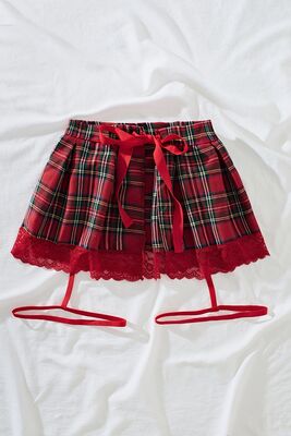 Merry See - Merry See Pileli Dantelli Ekose Etek Jartiyer Detaylı Çok Renkli (1)