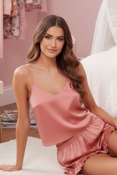 Merry See Saten Askılı Pijama Üst Pembe - Thumbnail