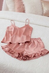 Merry See Saten Askılı Pijama Üst Pembe - Thumbnail