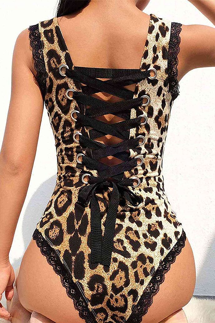 Merry See Sırt Detaylı Leopar Body Gecelik iç giyim Çok Renkli - 4