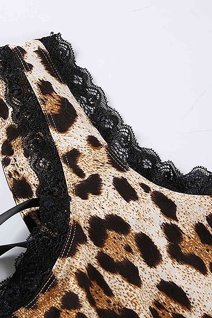 Merry See Sırt Detaylı Leopar Body Gecelik iç giyim Çok Renkli - 7