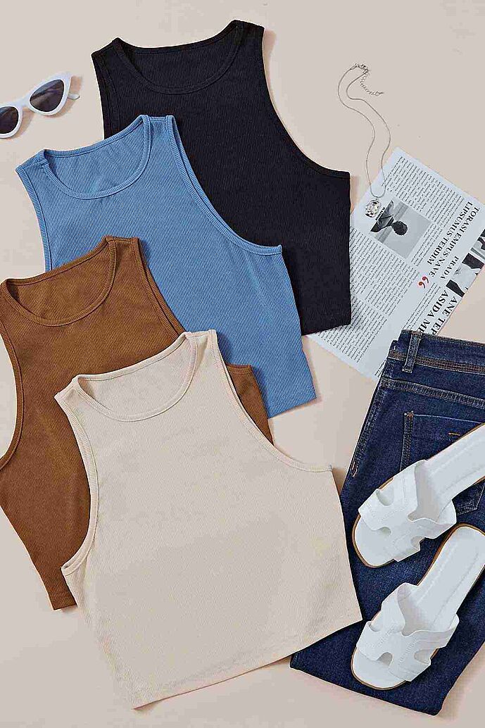 Merry See Tek Renk 1 Adet Kadın Kolsuz Örme Kumaş Bluz Crop Kahverengi - 7