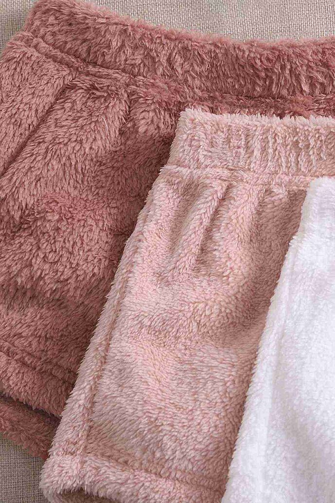 Merry See Tek Renk 1 Takım Kolsuz Askılı Peluş Polar Alt Üst Şortlu Pijama Takımı Beyaz - 3