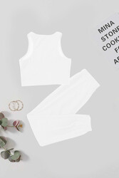 Merry See Tek Renk 1 Takım Kolsuz Cepsiz Polarlı Alt Üst Pijama Takımı Beyaz - Thumbnail