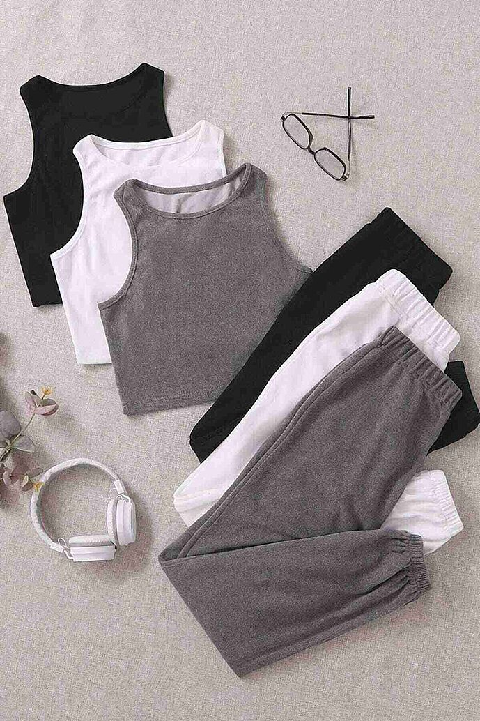 Merry See Tek Renk 1 Takım Kolsuz Cepsiz Polarlı Alt Üst Pijama Takımı Gri - 6