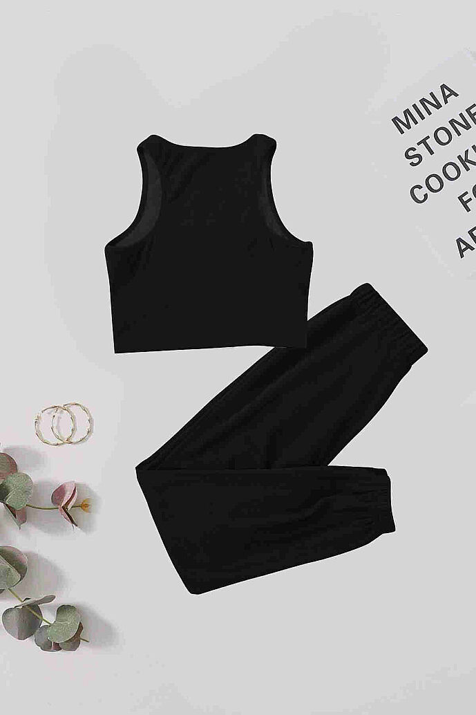 Merry See Tek Renk 1 Takım Kolsuz Cepsiz Polarlı Alt Üst Pijama Takımı Siyah - 4