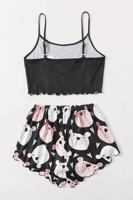 Merry See - Merry See Uyuyan Ayıcık Basklı Ultrasoft Askılı Sortlu Pijama Takımı Çok Renkli (1)