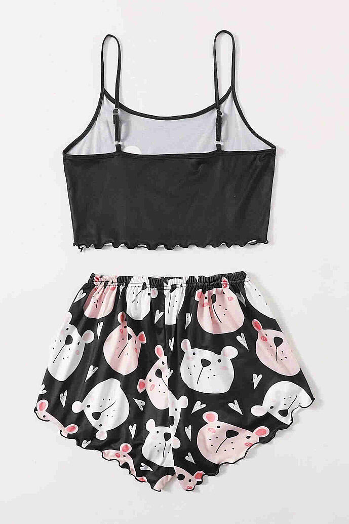 Merry See Uyuyan Ayıcık Basklı Ultrasoft Askılı Sortlu Pijama Takımı Çok Renkli - 6