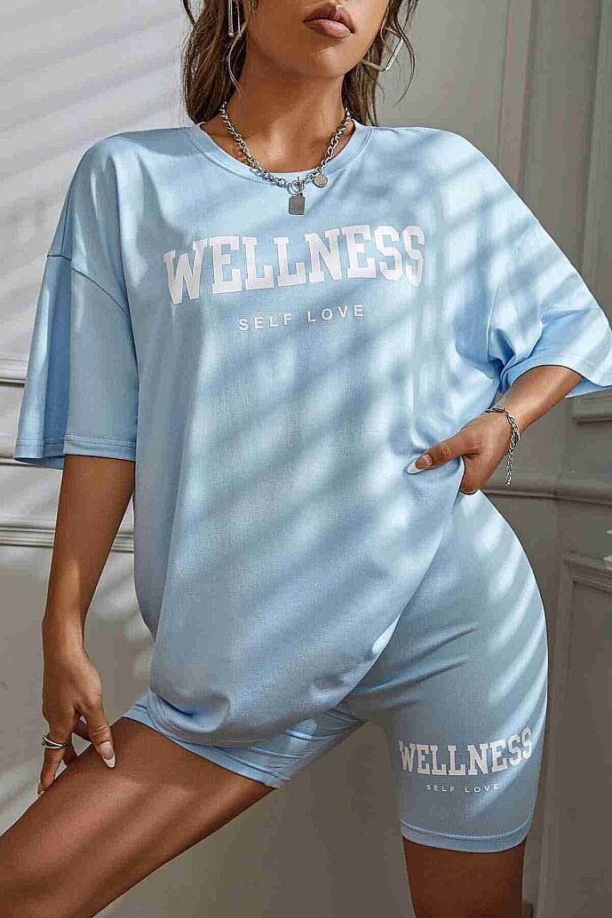 Merry See WELLNESS Baskılı Soft Kısa Kollu Şortlu Alt Üst Takımı Mavi - 5