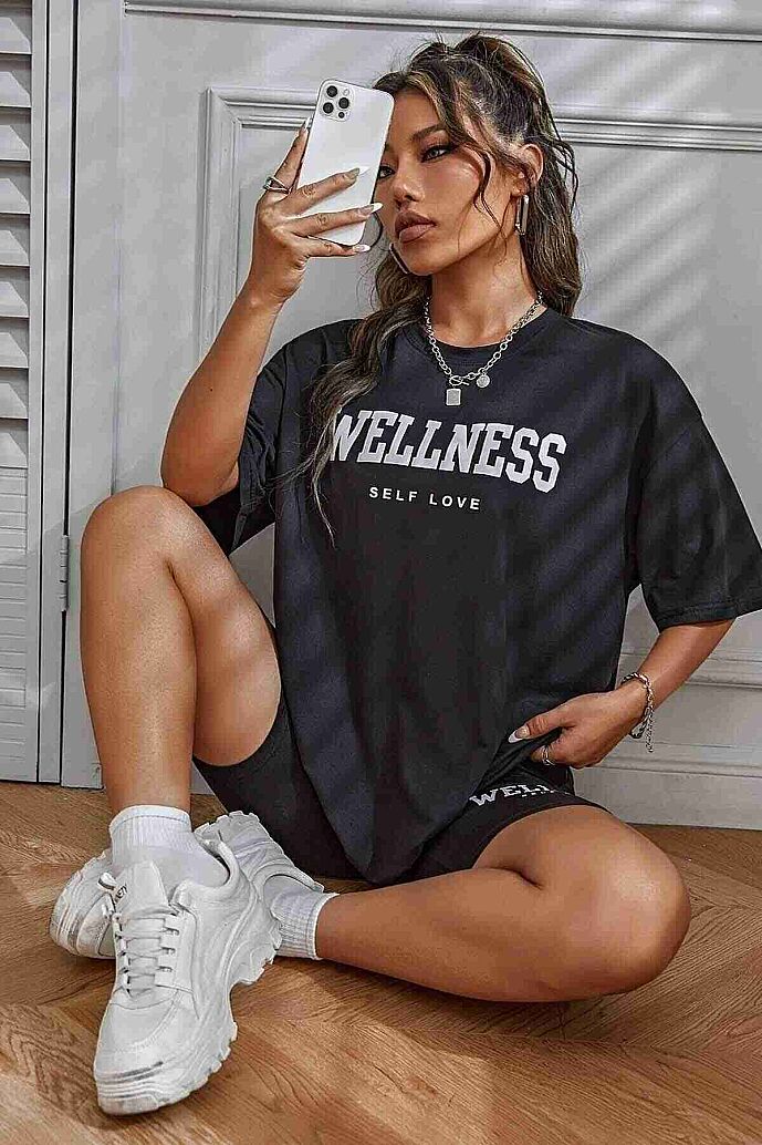 Merry See WELLNESS Baskılı Soft Kısa Kollu Şortlu Alt Üst Takımı Siyah - 5