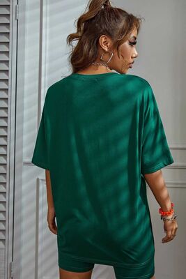 Merry See - Merry See WELLNESS Baskılı Soft Kısa Kollu Şortlu Alt Üst Takımı Yeşil (1)