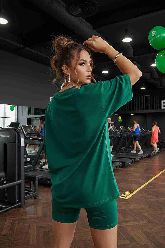 Merry See WELLNESS Baskılı Soft Kısa Kollu Şortlu Alt Üst Takımı Yeşil - 3
