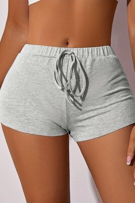 Merry See - Merry See Yandan Yırtmaçlı ipli Mini Şort Gri (1)