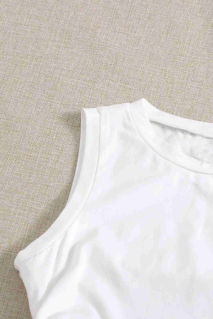 Merry See Yanları Büzgülü Kolsuz Bluz Crop Top Atlet Beyaz - 3