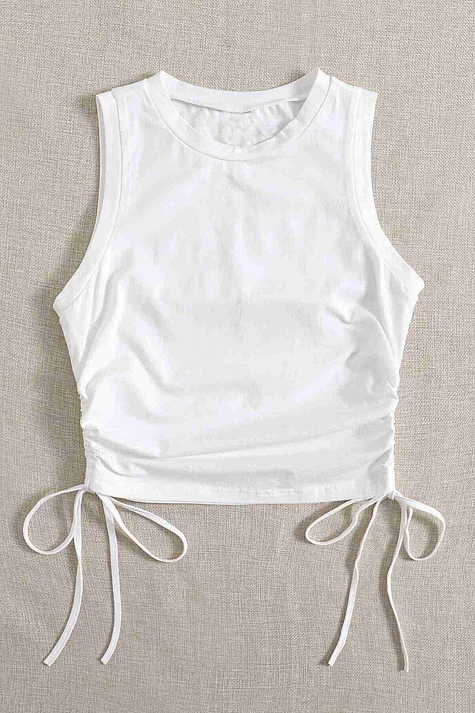 Merry See Yanları Büzgülü Kolsuz Bluz Crop Top Atlet Beyaz - 4