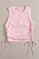 Merry See Yanları Büzgülü Kolsuz Bluz Crop Top Atlet Pembe - Thumbnail