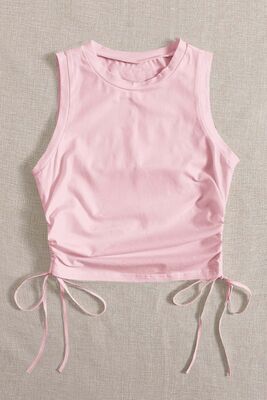 Merry See - Merry See Yanları Büzgülü Kolsuz Bluz Crop Top Atlet Pembe (1)