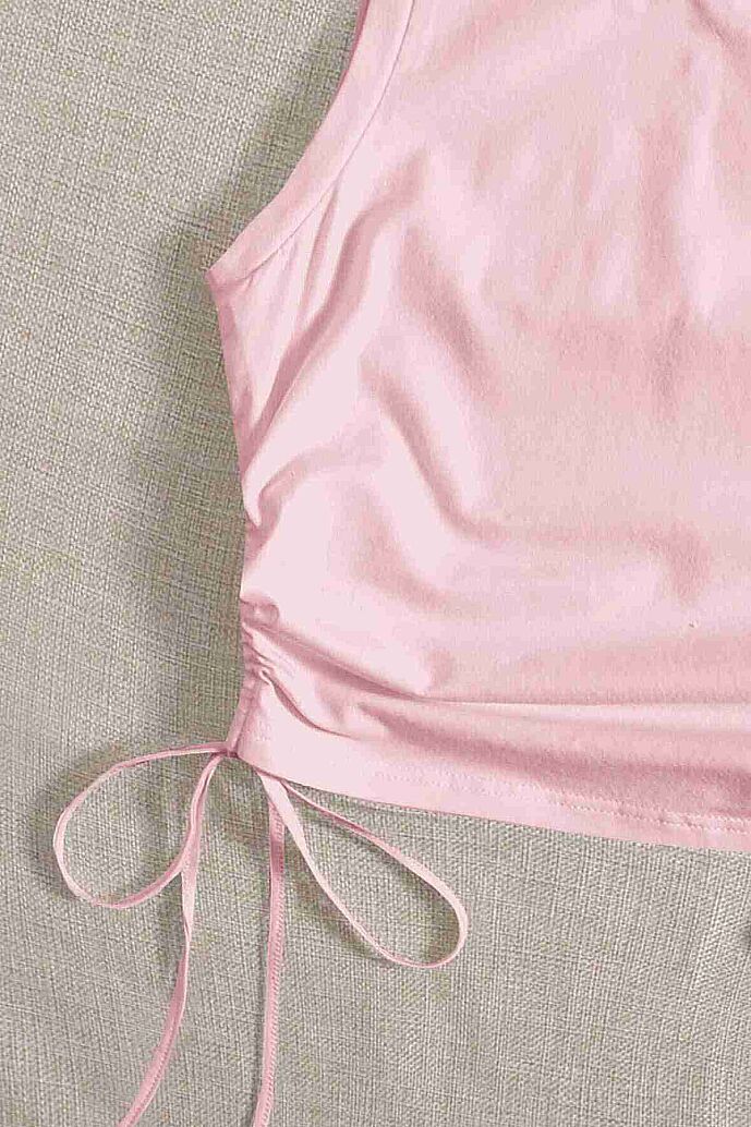 Merry See Yanları Büzgülü Kolsuz Bluz Crop Top Atlet Pembe - 4