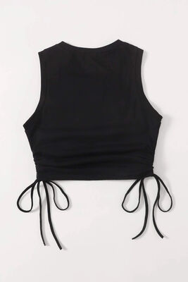 Merry See - Merry See Yanları Büzgülü Kolsuz Bluz Crop Top Atlet Siyah (1)