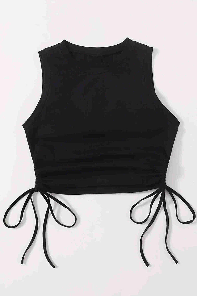 Merry See Yanları Büzgülü Kolsuz Bluz Crop Top Atlet Siyah - 3