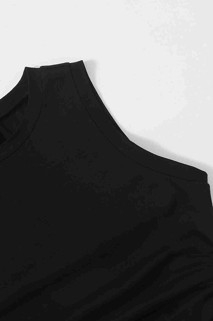 Merry See Yanları Büzgülü Kolsuz Bluz Crop Top Atlet Siyah - 4