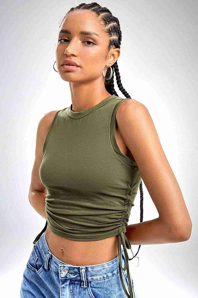 Merry See Yanları Büzgülü Kolsuz Bluz Crop Top Atlet Yeşil - 3